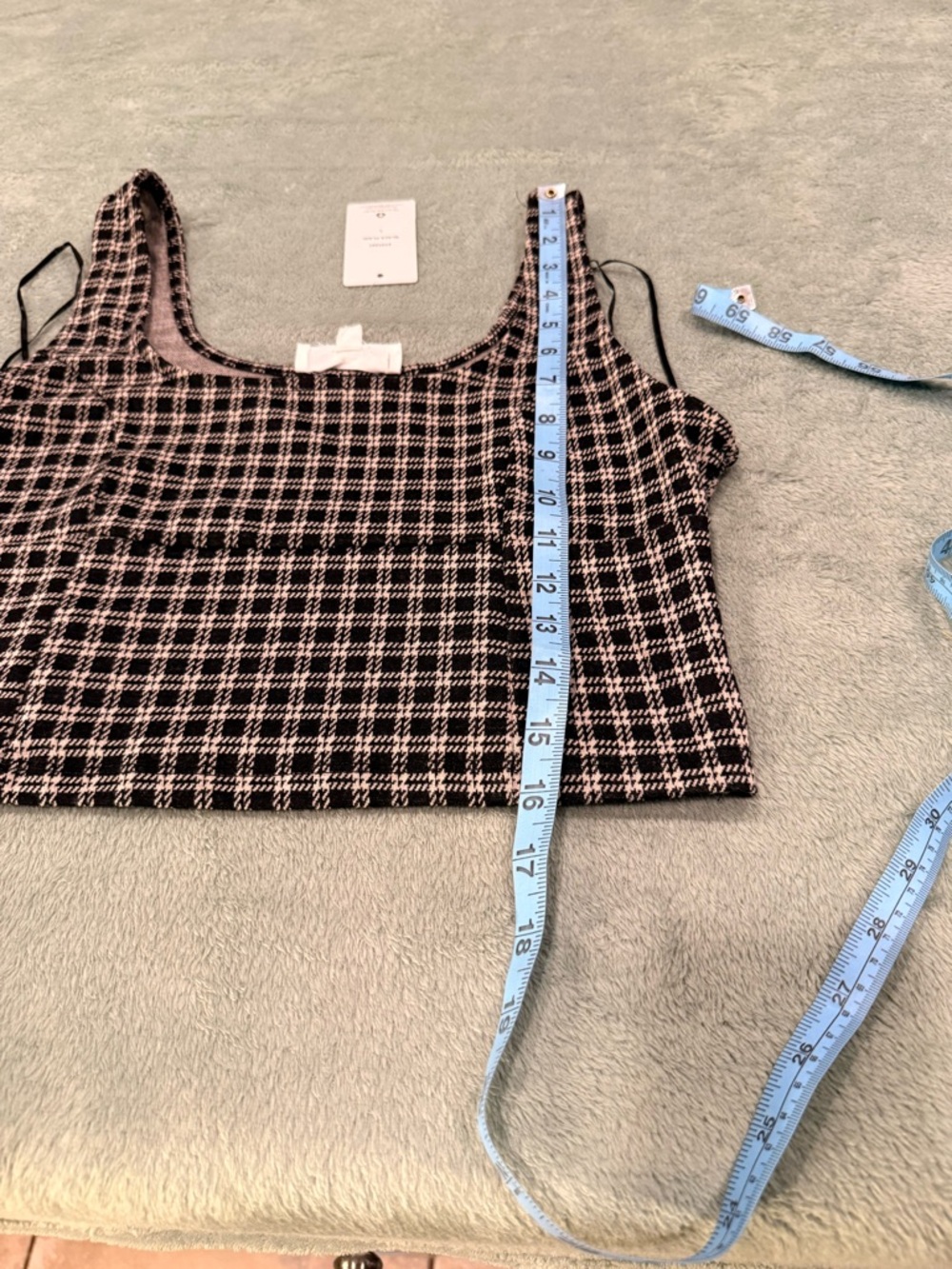 Pink Rose Black Plaid Crop Top Tank Size L Square Neck Dark Academia Grunge NWT - Picture 10 of 11
